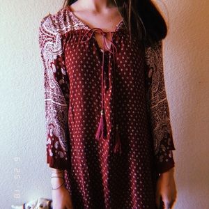Boho burgundy and white dress